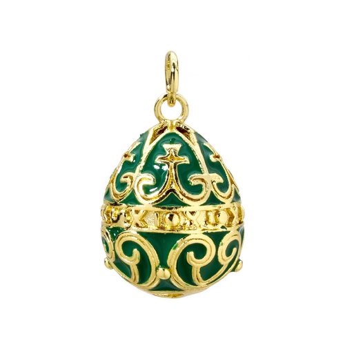 Ps11947723 pax 1 pendentif oeuf résine emaillé, laiton finition doré à l'or fin 18k