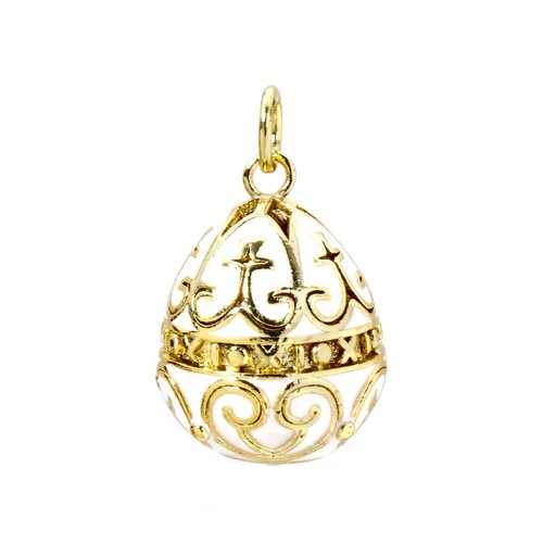 Ps11947720 pax 1 pendentif oeuf résine emaillé, laiton finition doré à l'or fin 18k