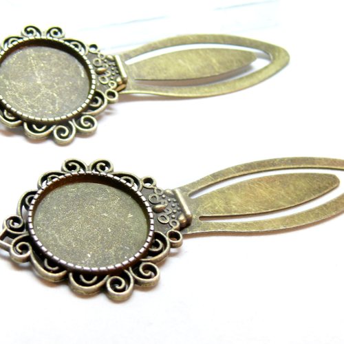 H11s157 pax 2 supports marque page vintage 20mm, laiton coloris bronze pour cabochon, diy