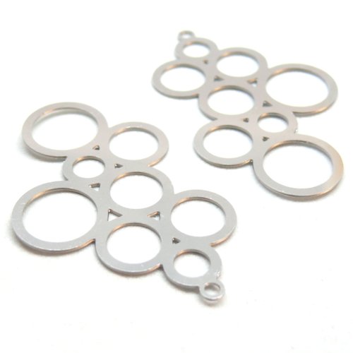 Ps11919987 pax 2 pendentifs multi cercles 41mm, acier inoxydable 304 finition argenté