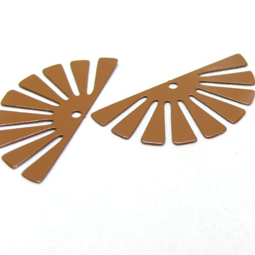 Ps11738712 pax 6 estampes, pendentifs, demi cercle style, eventail 35 mm, métal coloris moutarde marron