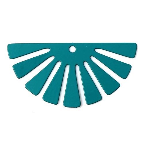Ps11738711 pax 6 estampes, pendentifs, demi cercle style, eventail 35 mm, métal coloris bleu canard