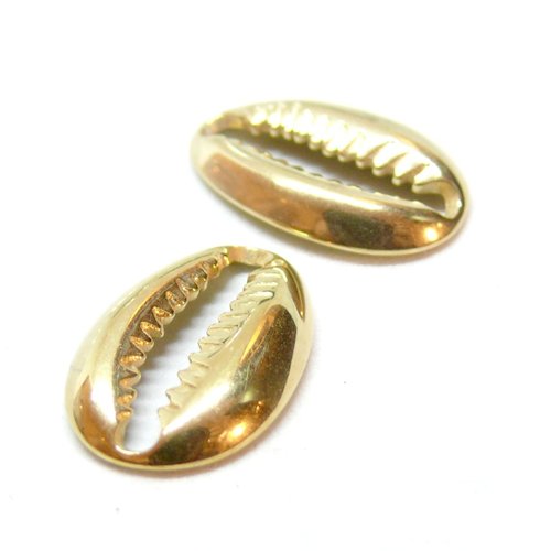H11g20510g pax 1 pendentif slide, intercalaire, forme coquillage cauri 19mm, acier inoxydable 304, finition doré à l'or fin 18k