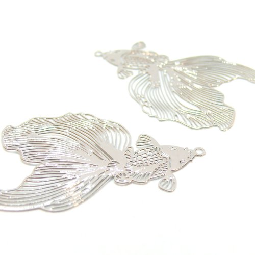 H11n10224p pax 4 estampes, pendentifs poisson de combat 46mm, acier inoxydable finition argenté