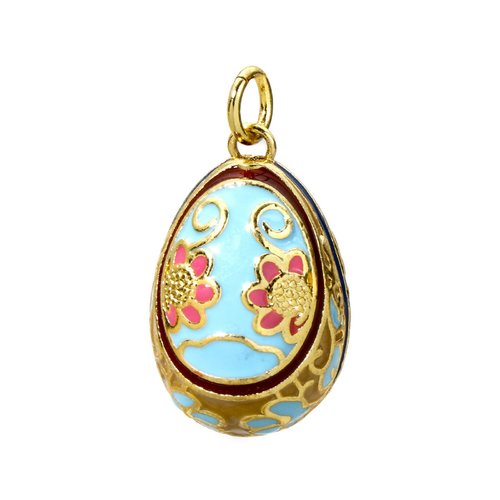 Ps11947712 pax 1 pendentif oeuf résine emaillé, laiton finition doré à l'or fin 18k