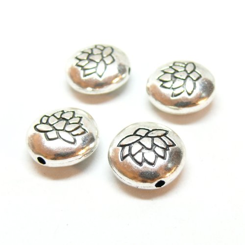 H11q06708as pax 6 perles intercalaires fleur de lotus, yoga, métal finition argent antique