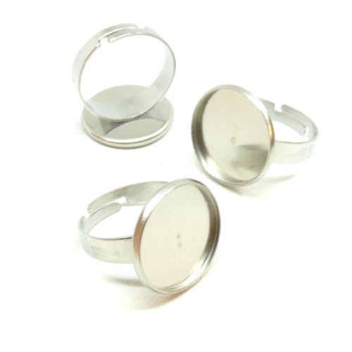 H11g18701p pax 4 supports de bagues pour cabochon rond 16mm, acier inoxydable 304 finition argenté