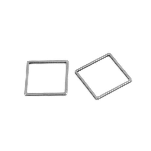 H11s07910b pax 10 pendentifs connecteur carré 16mm, acier inoxydable finition argenté