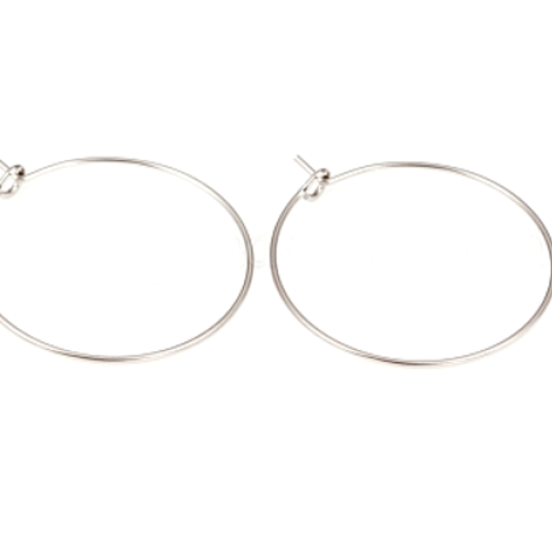 H11g22907p03 pax 40 boucles d'oreille, créoles tiges 25 mm, acier inoxydable chirurgical 316l finition argenté