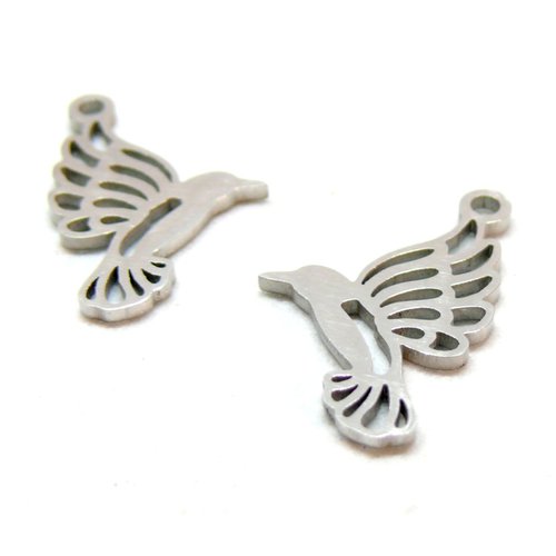Bu11190805142537 pax 2 pendentifs oiseau colibri 18.5 mm, acier inoxydable 304 finition argenté, pour bijoux raffinés