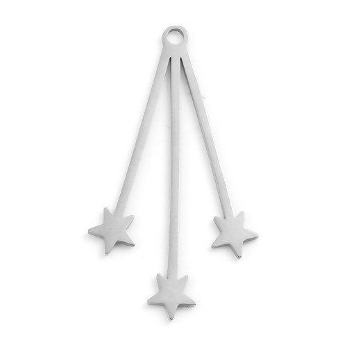 Ps11765813 pax 1 pendentif triple etoiles 40mm, acier inoxydable 304 finition argenté, pour bijoux raffinés