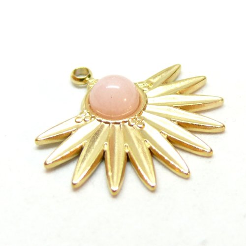 Ps11870536 pax 1 pendentif, demi soleil eventail 20 mm, acier inoxydable finition doré 18kt et pierre rose