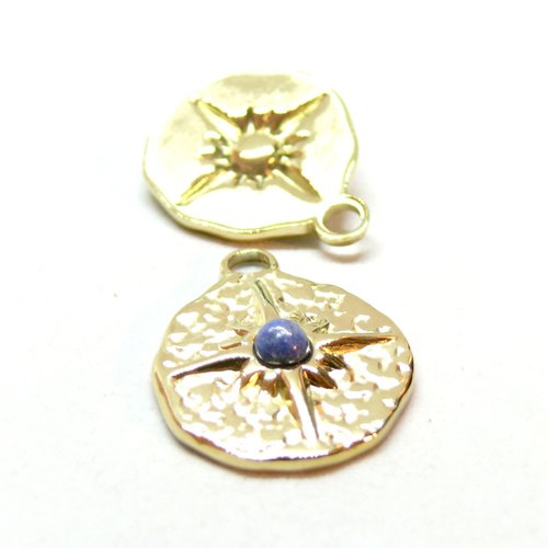 H11j401vc607 pax 1 pendentif,médaillon etoile 18.5mm et lapis lazuli,acier inoxydable finition 304 doré à l'or fin 18k, placage sous vide
