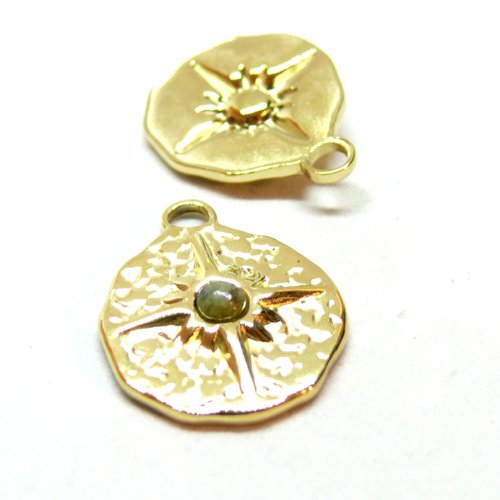H11j401vc608 pax 1 pendentif, médaillon etoile 18.5mm et jaspe,acier inoxydable finition 304 doré à l'or fin 18k,placage sous vide