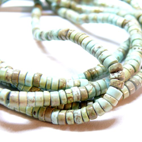 H11l03004a02 lot 1/4 fil de 19cm environ 45 perles rondelles 4 par 2mm, heishi howlite