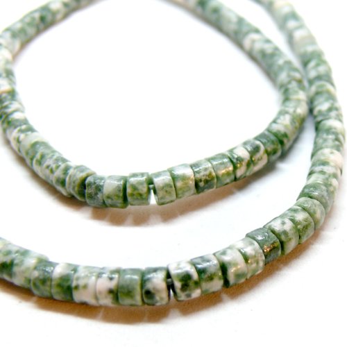 H11f631 coloris a36 pax 20 perles rondelles, heishi 4 par 2mm, jaspe vert et blanc