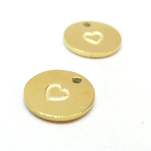 H11p28007g pax 1 pendentif, médaillon avec coeur 11.5mm, acier inoxydable 304 doré à l'or fin 18k, placage ionique