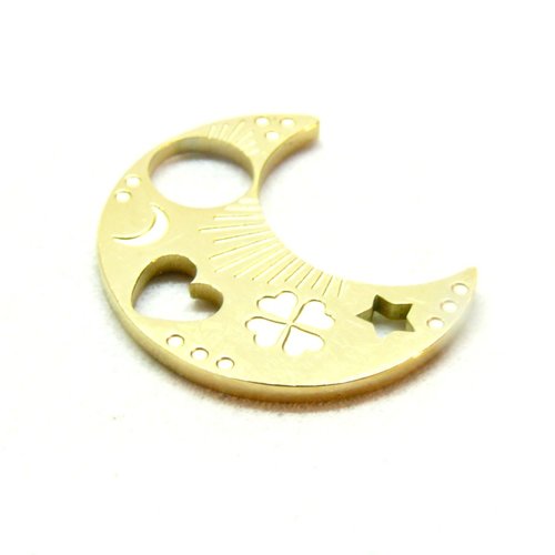 Ps11912820 pax 1 pendentif lune travaillé 18mm, acier inoxydable 304 doré à l'or fin 18k, pvd pour bijoux raffinés