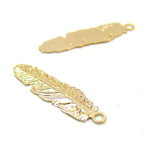 Ps110107762 pax de 10 estampes, pendentif filigrane plumes 20mm, métal finition dore