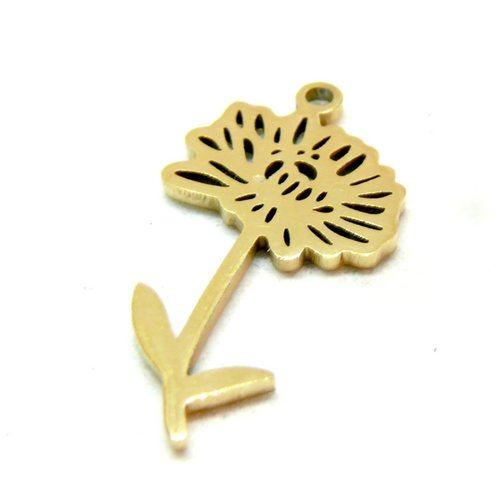Ps11912887 pax 1 pendentif fleur sur tige 20 mm, symbole mois de novembre, acier inoxydable 304 finition doré, pour bijoux raffinés
