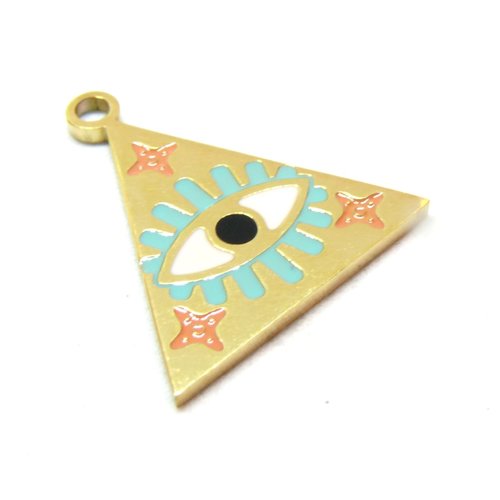Ps11943852 pax 1 pendentif grigri, amulette triangle 20mm, résine émaillée, acier inoxydable 304, doré à l'or fin 18k