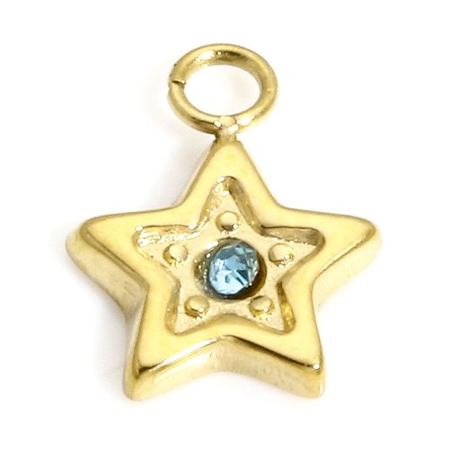 Ps11927319 pax 1 pendentif etoile avec rhinestone bleu 9.5mm, acier inoxydable 304 finition doré, placage sous vide