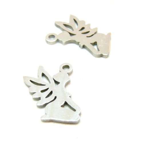 Ps11927923 pax 5 pendentifs ange 14mm, acier inoxydable finition argenté