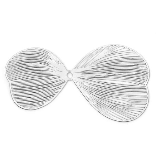 Ps11935737 pax 4 estampes, pendentif filigrane pétales 50 par 28mm, métal finition argenté