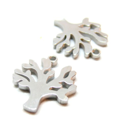 Ps11907222 pax 2 pendentifs arbre 17mm, acier inoxydable 304 finition argenté, pour bijoux raffinés