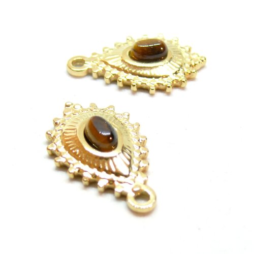 H11n08741j pax 1 pendentif boho chic goutte 22 par 14mm, oeil du tigre, acier inoxydable 304 finition doré