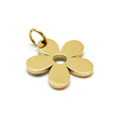 H11h10018g pax 1 pendentif fleur avec anneau 11mm, acier inoxydable 316, finition doré placage ionique