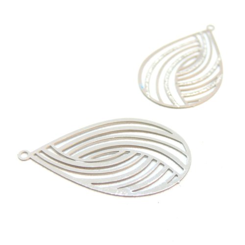 H11t05706p pax 10 estampes, pendentifs goutte 32.5mm, acier inoxydable 304 finition argenté