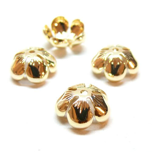 H11f72779g pax 4 coupelles fleurs 13.5mm, laiton finition doré à l'or fin 18k