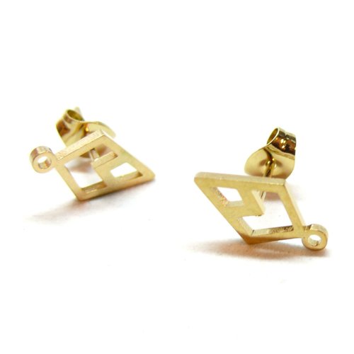 H11i20627g pax 2 boucles d'oreilles puce, losange art déco 13mm acier inoxydable 304 finition doré, placage ionique