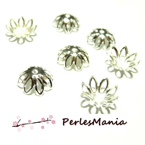151121172407 pax 100 coupelles coquille calottes retro flower 14mm couleur argent vif