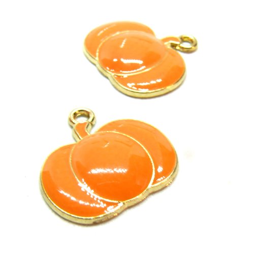 Ps110942216 pax 4 pendentifs émaillés, potiron 20mm sur une base en cuivre doré