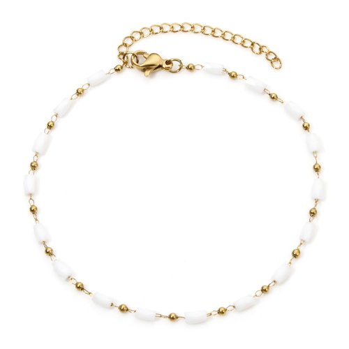 Ps11940409 pax 1 bracelet avec perles facettée, acier inoxydable 304 finition doré à l'or fin 18k, pvd, coloris blanc, diy