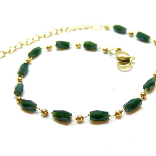 Ps11940413 pax 1 bracelet avec perles facettée, acier inoxydable 304 finition doré à l'or fin 18k, pvd, coloris vert fonce, diy