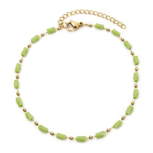 Ps11940412 pax 1 bracelet avec perles facettée, acier inoxydable 304 finition doré à l'or fin 18k, pvd, coloris vert clair, diy