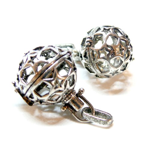 H11e66201as pax 1 pendentif cage, bola grossesse etoile 18mm, finition argent antique