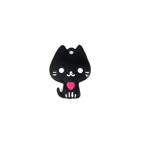 H11t011155b pax 4 pendentifs chat, style émaillé noir 20mm