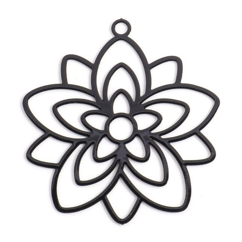 Ps11898590 pax 4 estampes, pendentif filigrane, fleur forme mandala 30mm, métal coloris noir diy