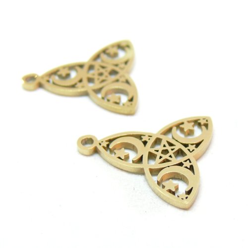Ps11928808 pax 2 pendentifs, forme triangle, galaxie 16mm, acier inoxydable 304, finition doré à l'or fin 18k