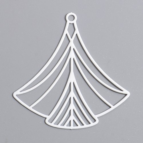 Ps11898612 pax 4 estampes, pendentif filigrane eventail art déco 40 par 45mm, coloris blanc, diy bijoux