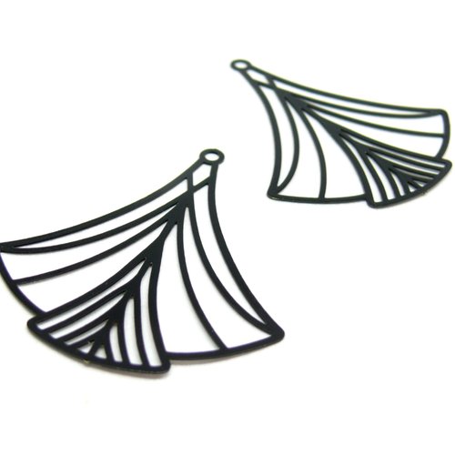 Ps11898611 pax 4 estampes, pendentif filigrane eventail art déco 40 par 45mm, coloris noir, diy bijoux