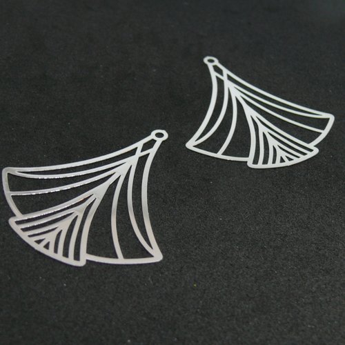 Ps11898610 pax 4 estampes, pendentif filigrane eventail art déco 40 par 45mm, coloris argent, diy bijoux