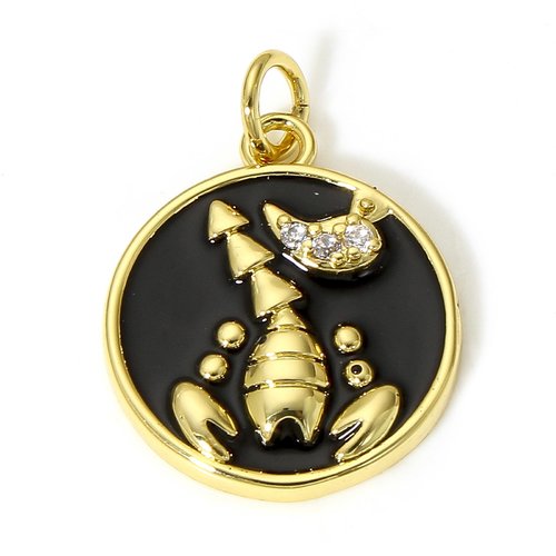 Ps11917981 pax 1 pendentif avec anneau 22mm, signe astrologique, scorpion, laiton avec résine émaillé, finition doré à l'or fin 18k