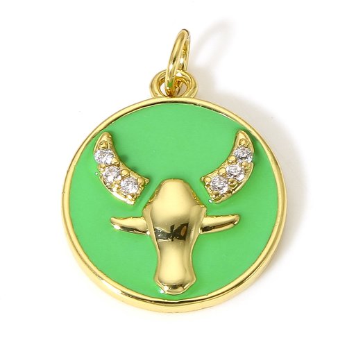 Ps11917975 pax 1 pendentif avec anneau 22mm, signe astrologique, taureau, laiton avec résine émaillé, finition doré à l'or fin 18k