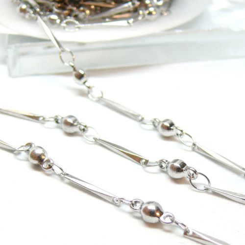 H11e01203p lot de 20 centimètre chaine, maille tige et bille, acier inoxydable 304, finition argenté