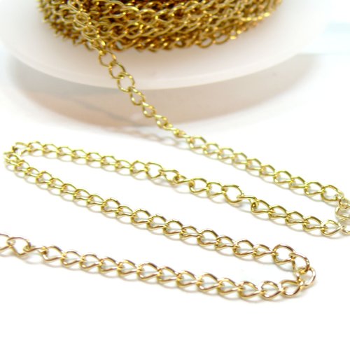 H11h00725g lot de 1 mètre chaine, maille cheval 4 par 3mm, acier inoxydable 304, finition doré à l'or fin 18k